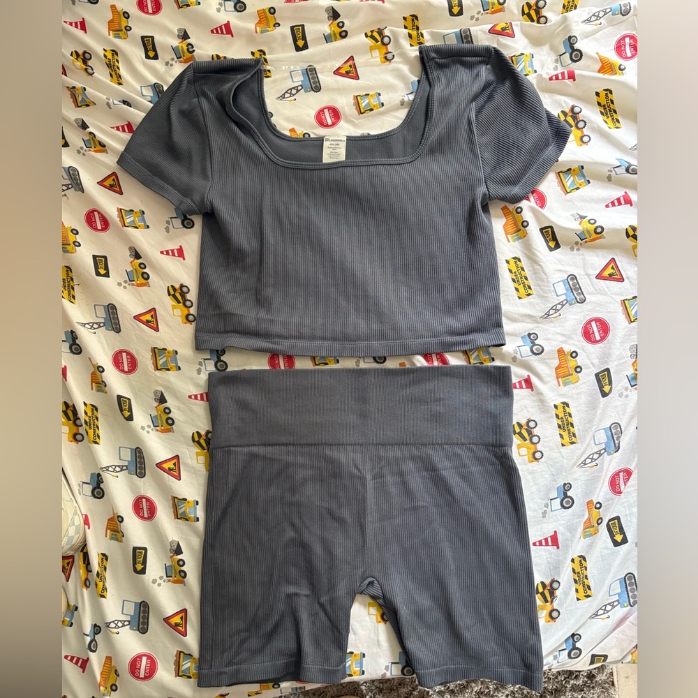 No Boundaries Gray Ribbed Two-Piece Set
